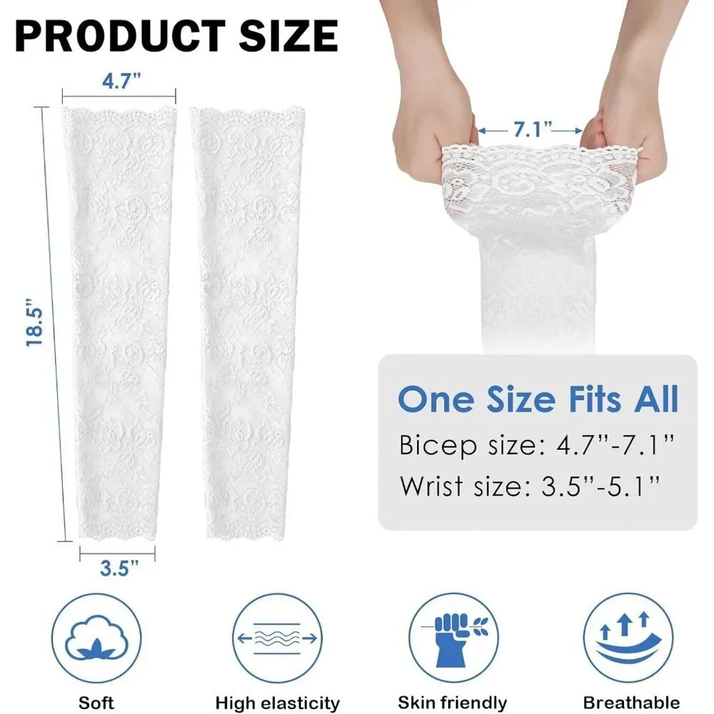 Women's 1 White Fingerless Lace Arm Sleeves Gloves Wedding Dress Party Prom